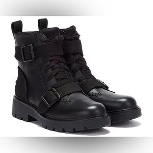 UGG Noe Moto Combat Lace Up Boot Black Size 8